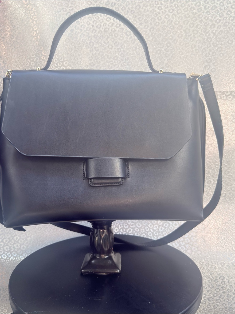 Structured Black Leather Top-Handle Satchel with Detachable Strap